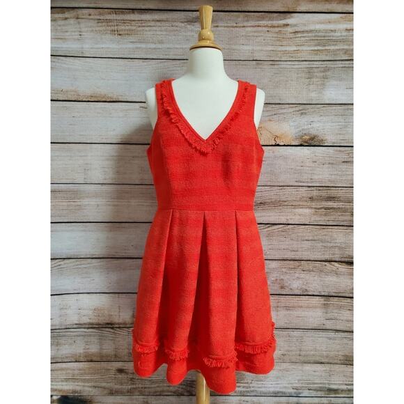 Trina Turk Red Orange Striped Tapestry Fringe Sheath Dress Womens 10 - Picture 1 of 9